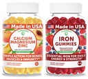 Lunakai USA Made Calcium Magnesium Zinc + Iron Gummies Bundle – Naturally Flavored, Non-GMO – 60ct Each