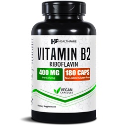 Santé Vitamine B2 Riboflavine 400mg. 180 Capsules de légumes Supplément.