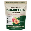 Probiotic Kombucha Gummies, Sugar Free Organic Prebiotic + Postbiotic Blend for Women & Men, Digestive & Gut Health Support, Bloating Support, Vegan Peach Flavor, 60 Gummies(Peach)