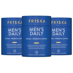 Supplément quotidien digestif et probiotique de FRISKA pour hommes, soutien naturel pour la santé digestive masculine, ballonnement, gaz, soulagement de l'indigestion, soutien de la santé des Guts, lactase et B-vitamines, 90 capsules