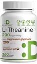 L-Theanine with Magnesium Glycinate, 360 Softgels | L-Theanine 200mg & Magnesium Glycinate 200mg per Serving | 2-in-1 Amino Acid & Mineral Complex | Made with Coconut Oil | Non-GMO, cGMP Manufactured