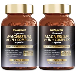 2 Packs Liposomal 1400mg Magnesium Complex (Citrate, Glycinate, Malate etc) Capsule - 12 Active Types Magnesium with Vitamin D3, B6, B12, C, Ashwagandha & CoQ10 for Women & Men -Support Bone & Muscle