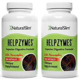 NaturalSlim Digestive Enzymes for Women & Men - Helpzymes Essential Enzymes for Digestion, Gut Health, Gas Bloating with Bromelain, Ox Bile, Pancreatin. & Betaine HCL - 100 Capsules 2pk