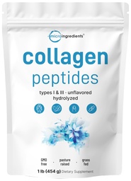 Micro Ingredients Hydrolyzed Collagen Peptides Powder, 1 lb | Type I & III Collagen for Women & Men | Unflavored Bovine Collagen Protein | Easy Dissolve, Paleo, Non-GMO