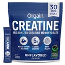 Orgain Creatine Stick Packs, 5g Micronized Creatine Monohydrate Powder, Supports Muscle Growth, Post Workout Recovery & Brain Health, Unflavored, No Artificial Additives, Non-GMO, 30 Servings, 5.29oz