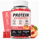 Whey Protein Gummies for Women Men, 20g Protein Supplement with Magnesium & Potassium for Muscle & Energy Support, Bone Health, Pure Protein, Vegan, Zero Sugar, Peach Flavor, 60 Count