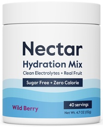 Nectar Sugar Free Electrolytes Powder - Organic Fruit No Sugar or Calories - Hydration Powder for Dehydration Relief and Rapid Rehydration - Keto and Paleo (Berry 40 Serving Tub)