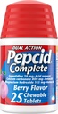 Réducteur d'acide complet Pepcid + antiacide pour le reflux acide, 10mg de famotidine, 800mg de carbonate de calcium et 165mg d'hydroxyde de magnésium par comprimé de médecine des brûlures d'estomac, antiacides, Berry, 25 ct