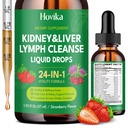 24-in-1 Kidney & Liver, Lymph Cleanse Detox & Repair Drops, Three Immune Formula with Cranberry, Milk Thistle, Vegan Urinary Tract & Lymphatic Drainage & Liver Repair | Strawberry Flavor, 1.93 FL Oz