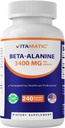 Vitamatic Beta-Alanine 3400 mg Per Serving – Supports Endurance, Muscle Performance & Workout Stamina – 240 Veg Capsules – Non-GMO, Made in USA