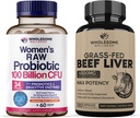 Wholesome Wellness Probiotics for Women 100 Billion CFUs with Prebiotics, Digestive Enzymes + Grass Fed Desiccated Beef Liver Capsules Bundle