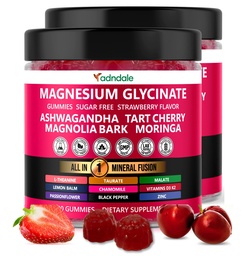 Adndale Magnesium Glycinate 400 mg Gummies with Ashwagandha, Magnesium Malate & Taurate, Tart Cherry, Magnolia Bark, Lemon Balm, Passionflower, Chamomile, L-Theanine, Zinc, Vitamin K2 & D3. 180CT