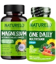 NATURELO One Daily Multivitamin for Men with Vitamins, Minerals & Organic Whole Foods - 60 Capsules and Magnesium Glycinate Chelate Complex - 120 Capsules Bundle