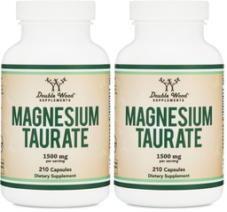 Magnesium Taurate Supplement for Cardiovascular Health to Boost Magnesium Levels (1,500mg per Serving, 210 Vegan Capsules) Non-GMO, Gluten Free, by Double Wood Supplements (Pack of 2)