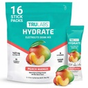 TRULABS Hydrate Electrolyte Drink Mix – Peach Mango Flavor, Sugar-Free Hydration Packets with 1422 mg Electrolytes & 19 Vitamins & Minerals, Monk Fruit Sweetened, On-the-Go Sticks (16 Count)