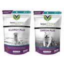 VetriScience Allergy Plus Immune Support Supplement for Dogs, Duck Flavor, 75 Chews & Omega Plus Advanced Skin Supplement for Dogs, 40 Chews