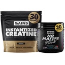 Gains in Bulk Instantized Creatine & No Matter What Pre Workout Powder Bundle, Soluble Creatine Powder, Paraxanthine, Amino Acids & L Theanine, 60 Servings