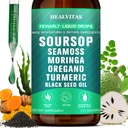 Soursop Bitters Liquid Drops, Soursop Bitters, 10 in 1 with Sea Moss, Oregano, Ashwagandha, Moringa, Turmeric, Black Seed Oil | Herbal Extracts for Overall Health | Highly Absorbable Natural Formula