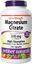 Webber Naturals Magnesium Citrate 300 mg, Extra Strength, 300 mg Per Serving, 250 Capsules, High Absorption, Helps Support Bones, Teeth and Proper Muscle & Heart Function, Magnesium Supplement