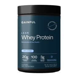Gainful Lean Whey Protein Powder with 20g Protein per Serving, Unflavored, Supports Lean Muscle, Metabolism, and Satiety, with Green Tea Extract, Digestive Enzymes, Organic Fiber, 14 Servings
