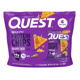 Quest Nutrition Loaded Taco Tortilla Style Protein Chips, 19g Protein, 4g Net Carb, Low Carb, Gluten Free, 1.1 oz (Pack of 4)