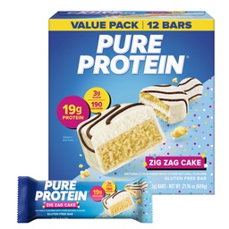 Pure Protein Zig Zag Cake Protein Bars – 19g Protein, 3g Sugar, 190 Calories (12 count) Low Sugar* High Protein Snack - Gluten Free - Perfect for a Healthy Snack.