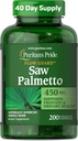 Puritan's Pride Flow Guard™ Saw Palmetto Extract 450mg, Natural Whole Herb Traditional Herbal Dietary Supplement for Mens Prostate and Urinary Health Support, 200 Rapid Release Capsules