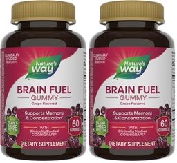 Nature's Way Brain Fuel, Supports Memory and Concentration*, Brain Function Support Supplement*, Clinically Studied Cognigrape®, Grape Flavored, 60 Gummies,(Pack of 2)