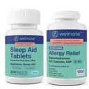 WELMATE Allergy & Sleep Support Bundle | Diphenhydramine 50mg + Doxylamine 25mg | Antihistamine & Nighttime Aid | 1000 + 200 Tablets