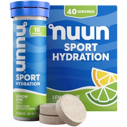 Nuun Sport Electrolyte Tablets with Magnesium, Calcium, Potassium, Chloride & Sodium, Gluten Free & Vegan, Lemon Lime, 48 Pack (40 Servings Total)