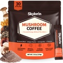 Skylorin 30 Sticks Instant Mushroom Coffee -7 Adaptogenic Mushrooms & 3000mg Hydrolyzed Collagen, Ashwagandha & L-Theanine - Smooth Low-Acid Coffee Packets for Focus,Energy,Skin & Immune Support - Low Caffeine,No Jitters