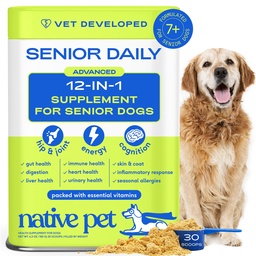 Native Pet Senior Daily Dog Vitamins & Supplements – 12-in-1 Dog Multivitamin Powder for Senior Dogs – Supports Mobility, Cognition, Digestion, Immune Health & More – 30 Scoops