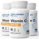 Puregen Labs Vitamin C 500 MG Supports a Healthy Immune System & Antioxidant Protection | Non-GMO | Gluten Free - 200 Tablets
