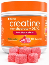 Zena Nutrition Creatine Gummies with D3 & K2, Creatine Monohydrate for Men and Women, Supports Bone, Muscle, & Cognitive Health, Gummy Workout Supplement, Watermelon Flavor, 150ct, 30 Daily Servings
