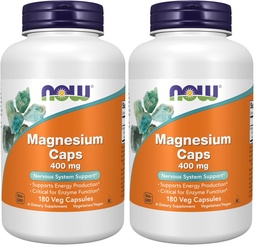 NOW Foods Supplements,Magnesium 400 mg,Enzyme Function*,Nervous System Support*,180 Veg Capsules,(Pack of 2)