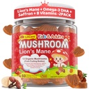 Lions Mane Mushroom Focus Gummies for Kids, Teens & Adults, 24-IN-1 Brain Gummies with Saffron, Algae Omega-3, Chaga, Reishi, Magnesium, Methyl B12, B6 for Memory, Attention, Energy, Sugar Free,2Packs