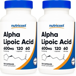 Nutricost Alpha Lipoic Acid 600mg Per Serving 120 Capsules, 60 Servings - Plant Based Caps, Non-GMO (Pack of 2)