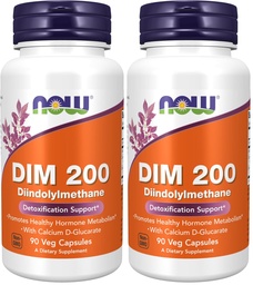 NOW Foods Supplements,DIM 200 (Diindolylmethane) with Calcium D-Glucarate,90 Veg Capsules,(Pack of 2)
