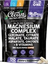 Clean Nutraceuticals Magnesium Complex with Magnesium Glycinate Citrate Malate Oxide Taurate Aspartate Orotate & Mag Chloride, Zinc Copper Manganese (120 Count (Pack of 1))