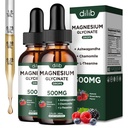 Magnesium Glycinate Liquid Drops Supplement, with Magnesium Glycinate 500mg Ashwagandha, L - Theanine, Chamomile -Support Stress Relief, Bone, Muscle, Mood Mixed Berry Flavor 2Pack
