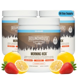 ROUNDHOUSE PROVISION Morning Kick, Greens Superfood Powder Supplement with Ashwagandha, Collagen & Probiotics - Sugar Free, Caffeine Free (3 Pack, Strawberry Lemonade Flavor) by Chuck Norris