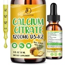 Calcium Citrate Liquid Drops, Calcium Citrate 1200 mg with Vitamin D3 & K2 Supplements for Women & Men, High Absorption for Support Bone Muscle & Teeth Health - Pineapple Flavor - 4 pc - 30 ml Each