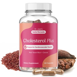 Santo Remedio Cholesterol Plus with Red Yeast Rice & Cocoa, Cardiovascular Support Supplement for Heart Health, Gluten-Free, Non-GMO Capsules, 30 Servings | Gift for Wellness Care