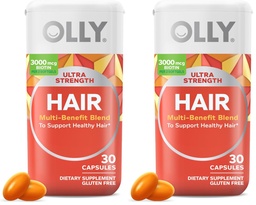 OLLY Ultra Strength Hair Softgels,Supports Hair Health,Biotin,Keratin,Vitamin D,B12,Hair-Supplement,30 Day Supply - (Packaging May Vary),30 Count (Pack of 2)