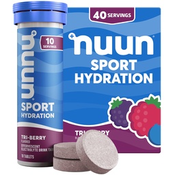 Nuun Sport Electrolyte Tablets with Magnesium, Calcium, Potassium, Chloride & Sodium, Gluten Free & Vegan, Tri-Berry, 48 Pack (40 Servings Total)