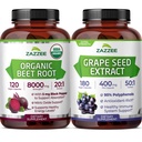 Zazzee Herbal B Pressure Support Bundle | 50:1 Grape Seed Extract Capsules Plus 20:1 Organic Beet Root Capsules | Non-GMO Vegan & ISO Lab Tested