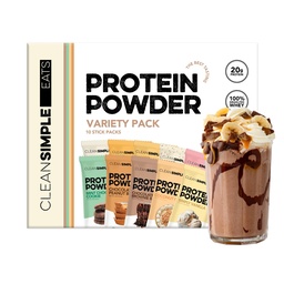 Clean Simple Eats Whey Isolate Protein Powder, Variety Pack, Naturally Sweetened, Zero Added Sugar, 20g 100% GrassFed Protein Powder with Digestive Enzymes, GlutenFree, Non GMO, 10 Single Serve Pack