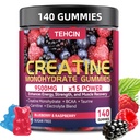 Creatine Monohydrate Gummies Complex 9500mg for Men & Women - 140 Count Creatine Supplement with Electrolyte Blend and L-Taurine, Supports Muscle Growth, Strength and Recovery, Sugar Free