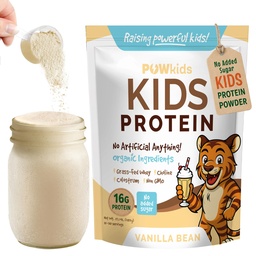 Kids Protein Shake Powder 16g – No Added Sugar, Organic Ingredients, Grass-Fed Whey Proteins – Calcium & Choline for Bone Strength & Brain Development, Protein Shake – Vanilla
