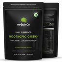 myBrainCo. Nootropic Greens - Premium All-in-One Body, Brain & Longevity Optimization Nutrition. Organic Greens & Superfoods, Alpha-GPC, L-Theanine, Lion’s Mane, TMG, NR, NAC & More. (7.94 oz)